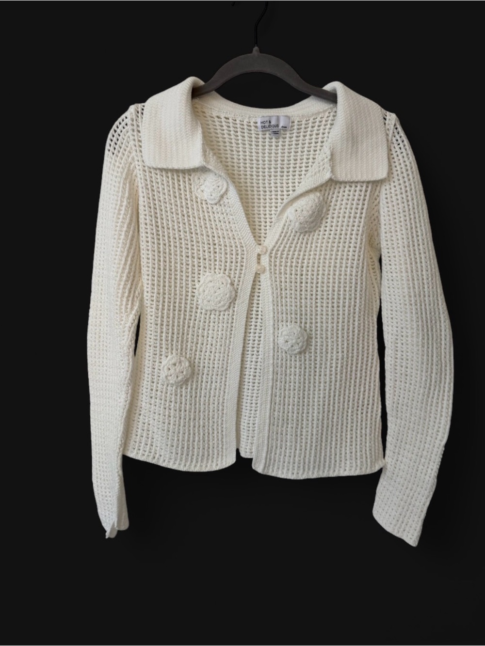 Hot & Delicious White Crochet Button-Front Cardigan